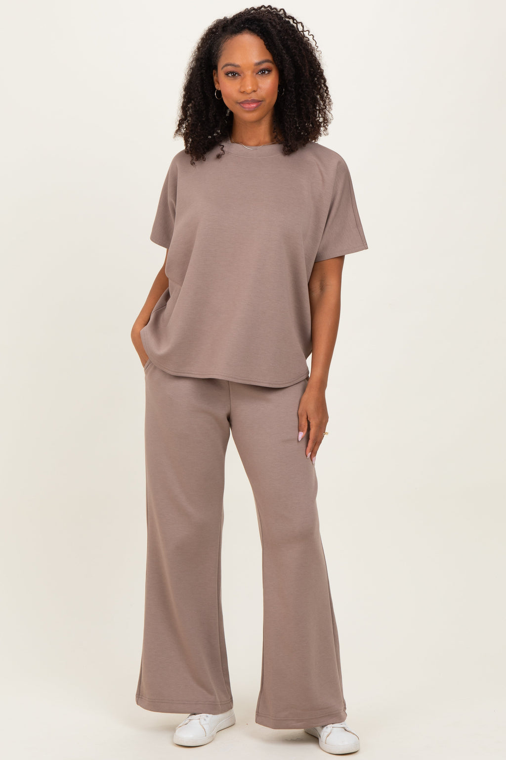 Mocha Curved Hem Tee Pants Maternity Lounge Set