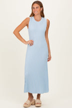 Sky Blue Ribbed Knit Sleeveless Maternity Maxi Dress