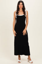 Black Knit Contrast Shoulder Tie Maternity Dress