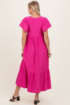 Fuchsia Textured Ruffle Hem Maternity Maxi Dress