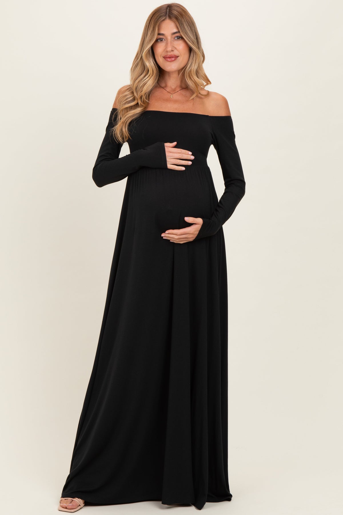 PinkBlush Black Off Shoulder Maternity Maxi Dress