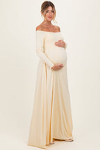 PinkBlush Yellow Off Shoulder Maternity Maxi Dress