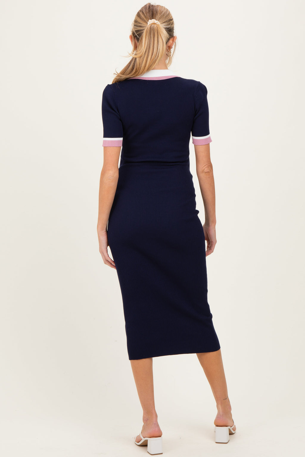 Navy Collared Colorblock Maternity Midi Dress