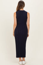 Navy Knit Collared Sleeveless Maternity Maxi Dress