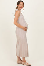 Sand Knit Collared Sleeveless Maternity Maxi Dress