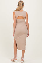 Light Taupe Cutout Fitted Maternity Midi Dress