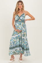 Ivory Floral Twisted Front Lace Detail Maternity Maxi Dress