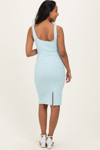Light Blue Ribbed Square Neck Maternity Tank Dress