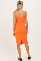 Orange Square Neck Maternity Tank Dress