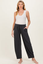 Black Mineral Wash Barrel Leg Maternity Lounge Pants