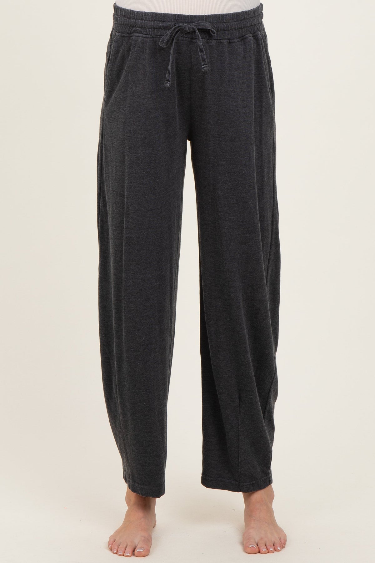 Black Mineral Wash Barrel Leg Maternity Lounge Pants
