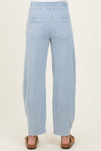 Light Blue Mineral Wash Barrel Leg Maternity Lounge Pants