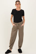 Olive Waffle Knit Raw Seam Maternity Joggers