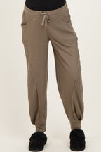Olive Waffle Knit Raw Seam Maternity Joggers