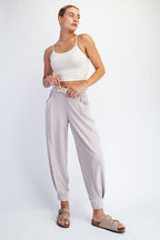 Beige Waffle Knit Raw Seam Maternity Joggers
