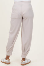 Beige Waffle Knit Raw Seam Maternity Joggers