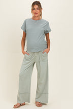Mint Mineral Wash Wide Leg Ankle Maternity Pants