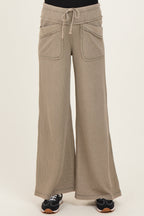 Olive Mineral Wash Waffle Knit Wide Leg Maternity Pants