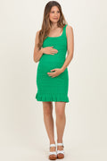 Green Sleeveless Crochet Knit Maternity Mini Dress