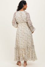 Cream Floral Chiffon Ruffle Detail Maternity Maxi Dress