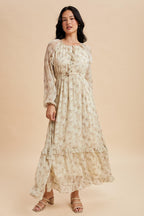 Cream Floral Chiffon Ruffle Detail Maternity Maxi Dress