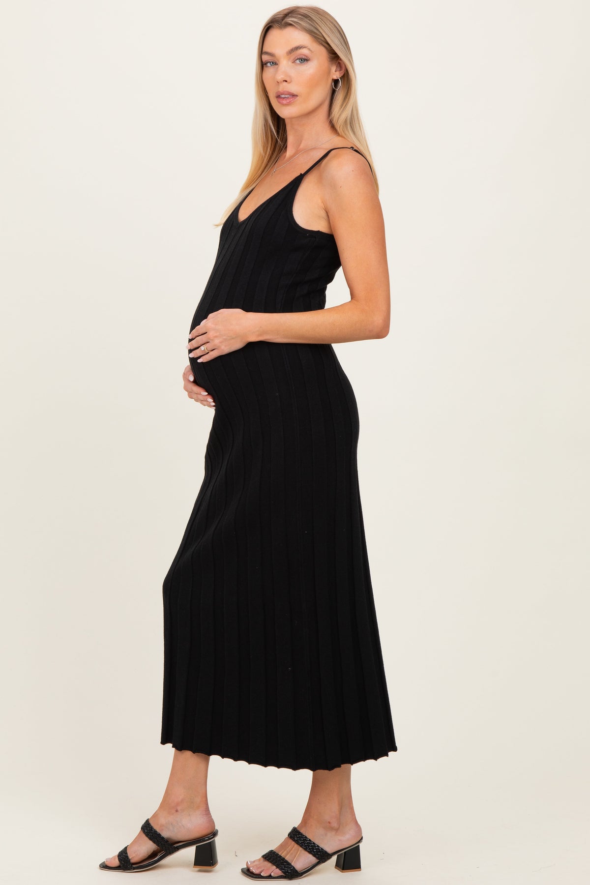 Black Rib Knit Sleeveless Maternity Maxi Dress