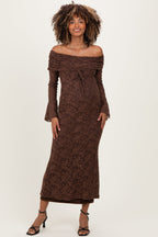 Chocolate Lace Off Shoulder Maternity Maxi Dress