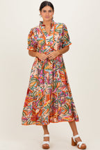 Pink Mix Leaf Print Pocketed Maternity Midi Dress
