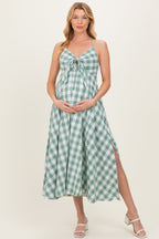 Basil Gingham Tie Front Racerback Maternity Midi Dress