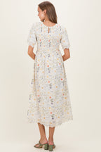 Beige Floral Button Down Collared Maternity Midi Dress