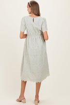 Light Olive Embroidered Floral Maternity Midi Dress