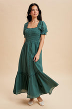 Forest Green Smocked Button Down Maternity Maxi Dress