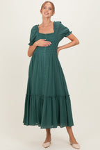 Forest Green Smocked Button Down Maternity Maxi Dress