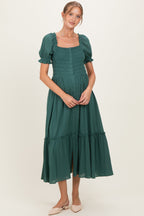 Forest Green Smocked Button Down Maternity Maxi Dress