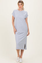 Heather Grey Pocket Front Maternity Midi T-Shirt Dress