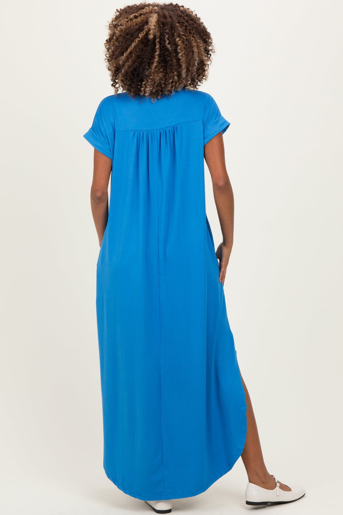 Aqua Blue Side Slit Maternity Maxi Dress