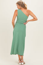 Green Striped One Shoulder Maternity Midi Dress