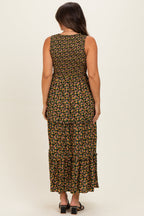 Multicolor Floral Smocked Sleeveless Tiered Maternity Maxi Dress