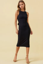 Black Knit Open Tie Back Sleeveless Maternity Midi Dress