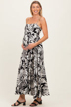 Black Printed Linen A-Line Maternity Midi Dress