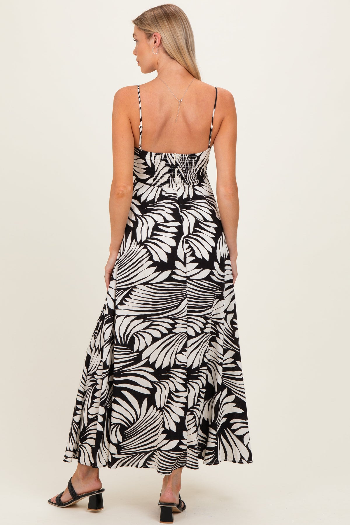Black Printed Linen A-Line Maternity Midi Dress