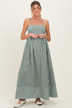 Olive Mixed Stripe Sleeveless Maternity Maxi Dress