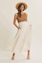 Mocha Knit Bodice Contrast Skirt Maternity Maxi Dress