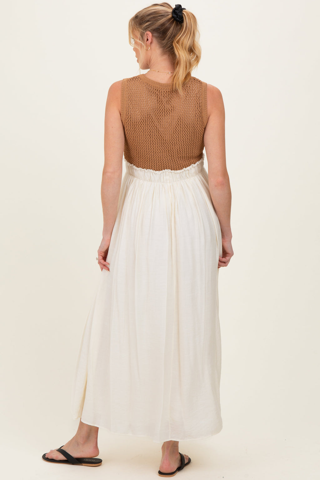 Mocha Knit Bodice Contrast Skirt Maternity Maxi Dress