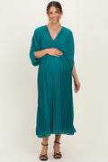 Teal Pleated V Neck Maternity Maxi Dress