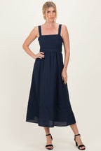 Navy Linen Blend Sleeveless Maternity Midi Dress