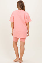 Coral Peach Biker Shorts Maternity Set