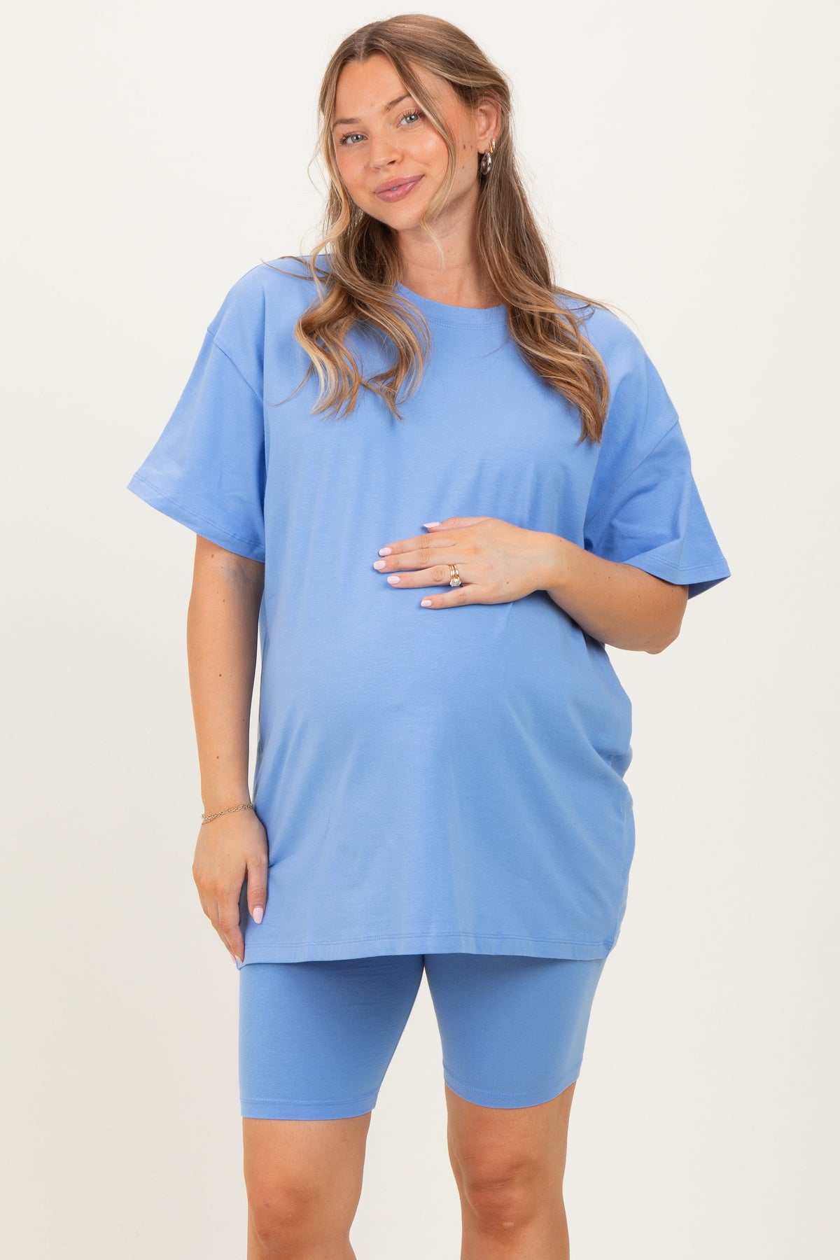 Periwinkle Biker Shorts Maternity Set