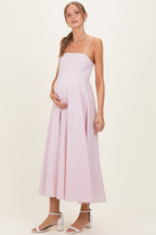 Light Pink Linen A-Line Flared Maternity Midi Dress