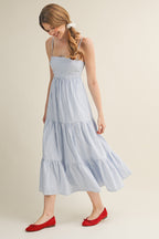Light Blue Diagonal Stripe Front Tier Maternity Dress